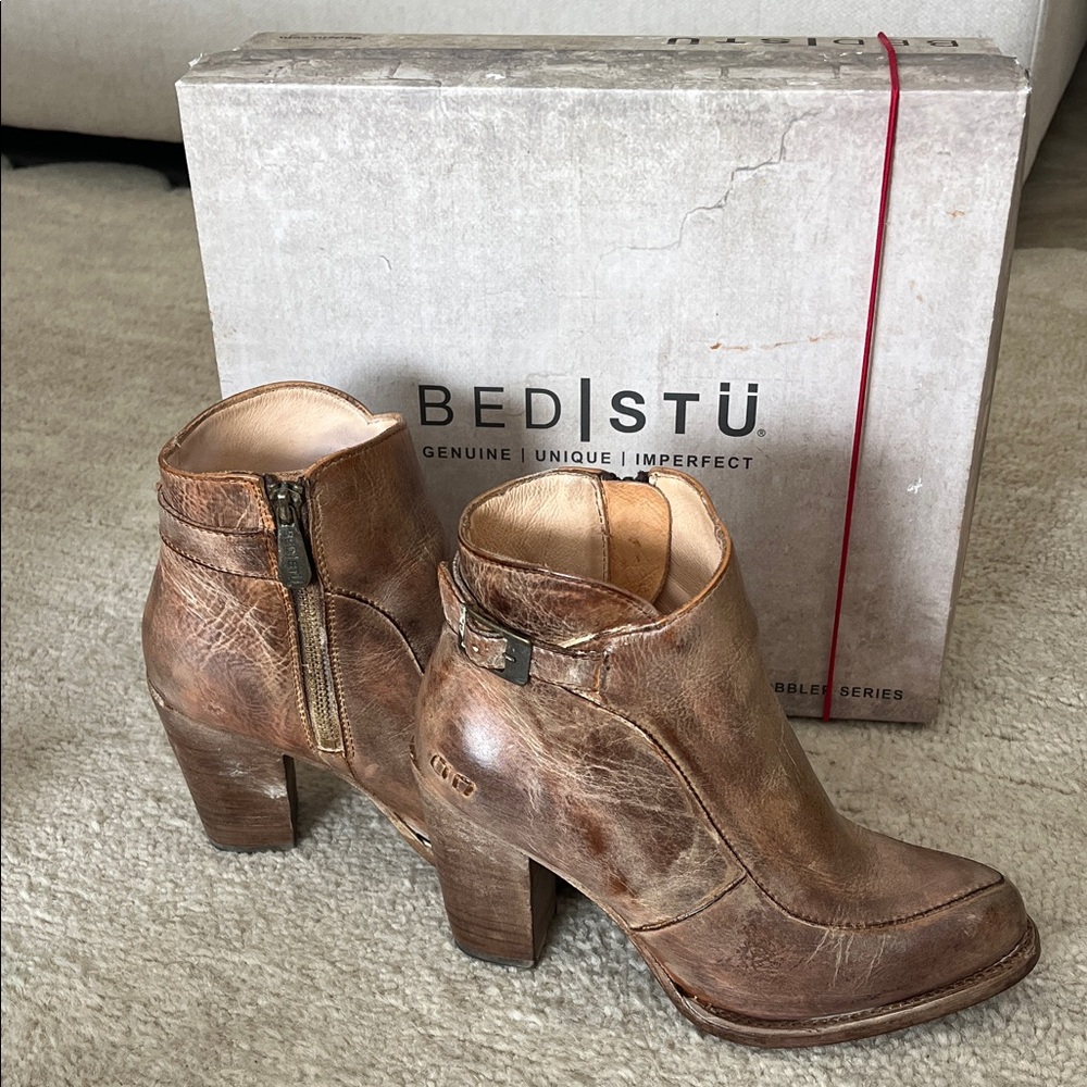 BED|STU Isla Women's Tan Rustic Leather Heeled Boots